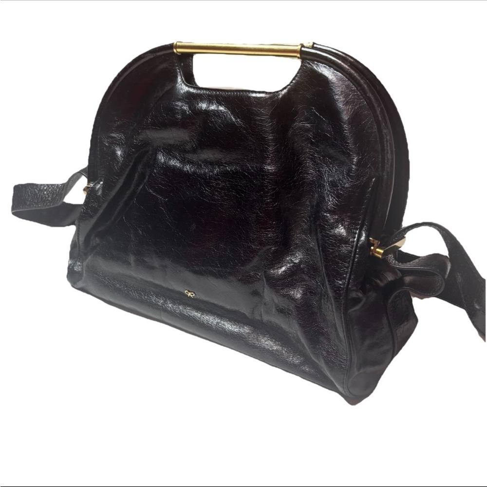 Anya Hindmarch Clutch Hobo Handbag Black Leather